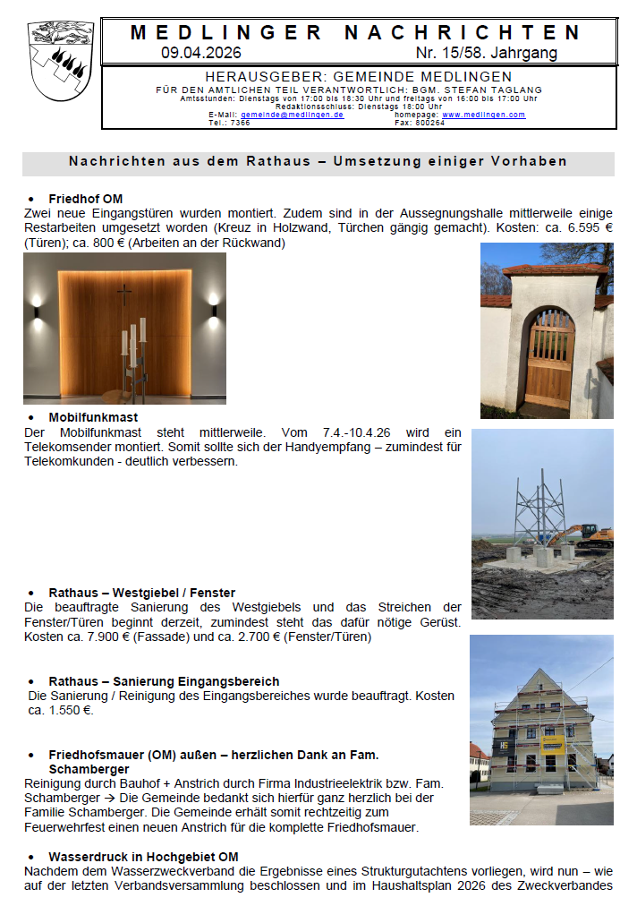 Titelseite Medlinger Nachrichten 2026 KW 15