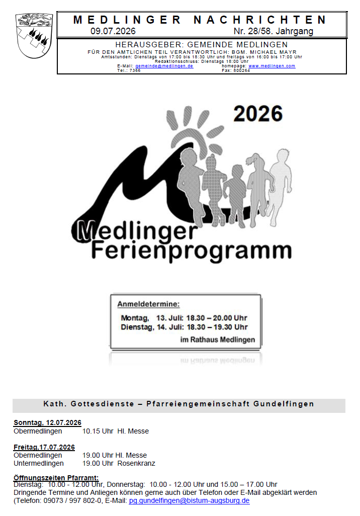 Titelseite Medlinger Nachrichten 2026 KW 28