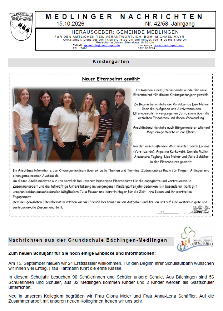 Titelseite Medlinger Nachrichten 2026 KW 42